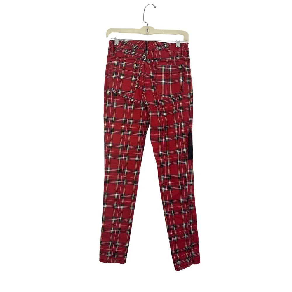 Royal Bones Plaid Pants Juniors Size 3 Red Black Grunge Goth Lace Y2K 90s Skater